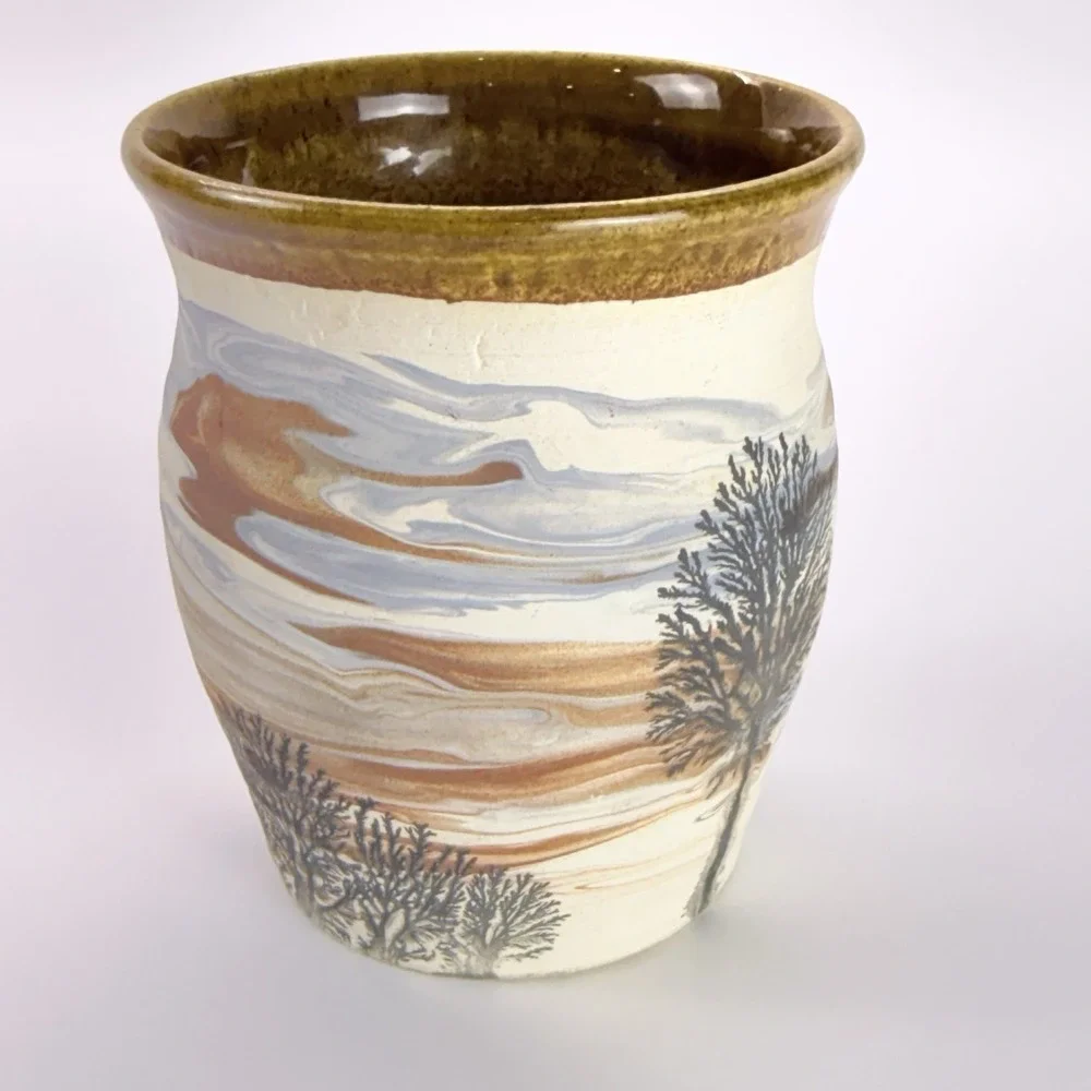Sevierville Pottery Cup Bud Vase Pen Cup Tree Design
